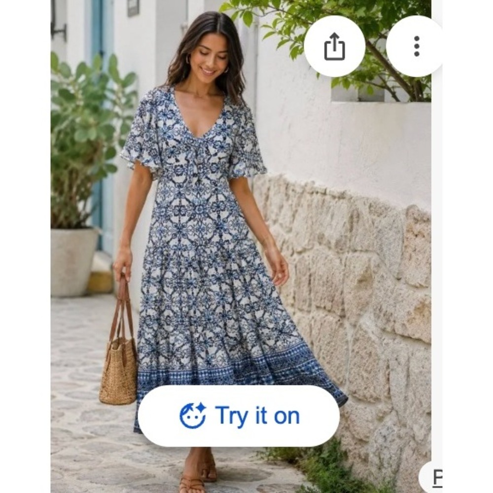Taylor sz 10‎ boho blue short flutter sleeve maxi dress new w/ tags K